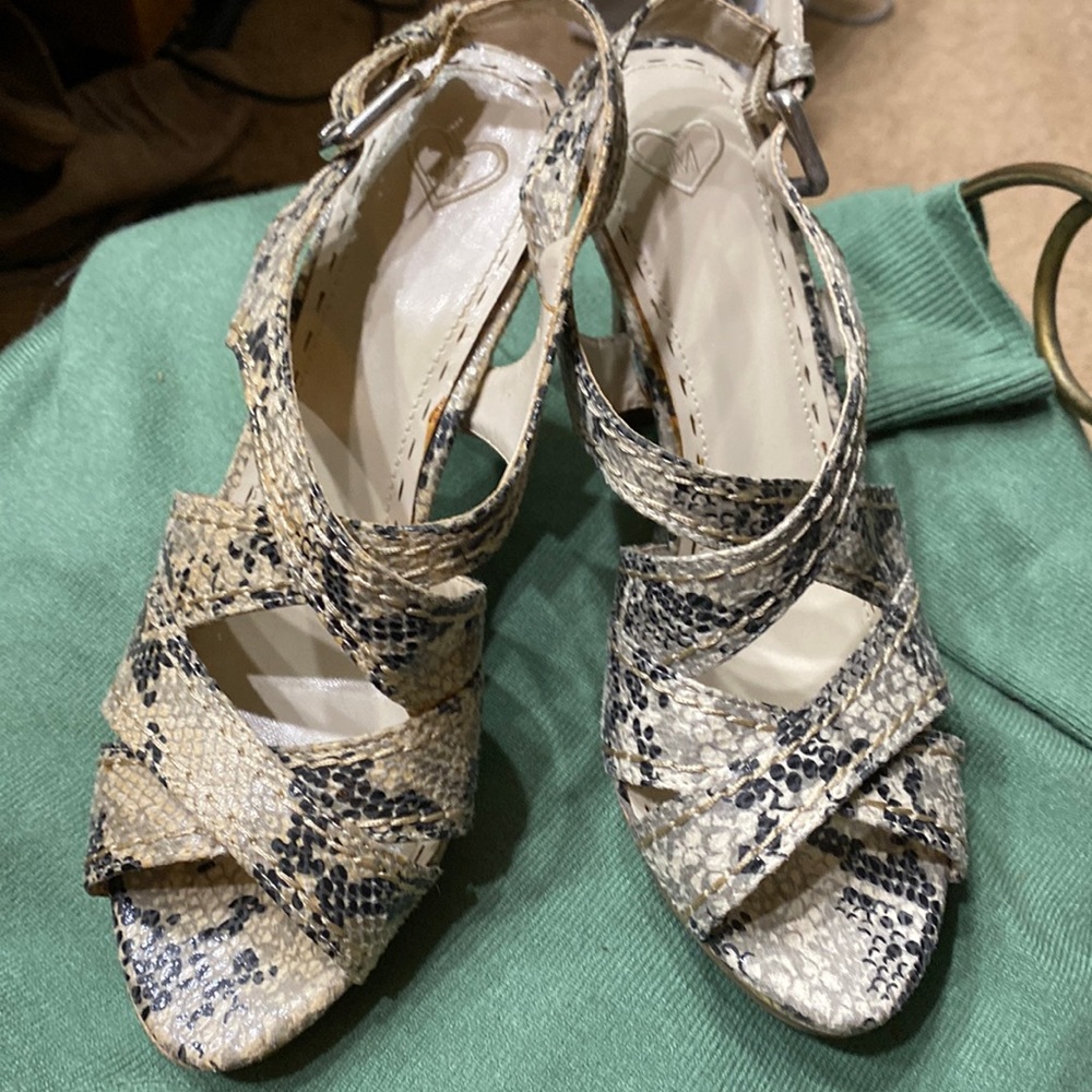 4” snakeskin and cork heels